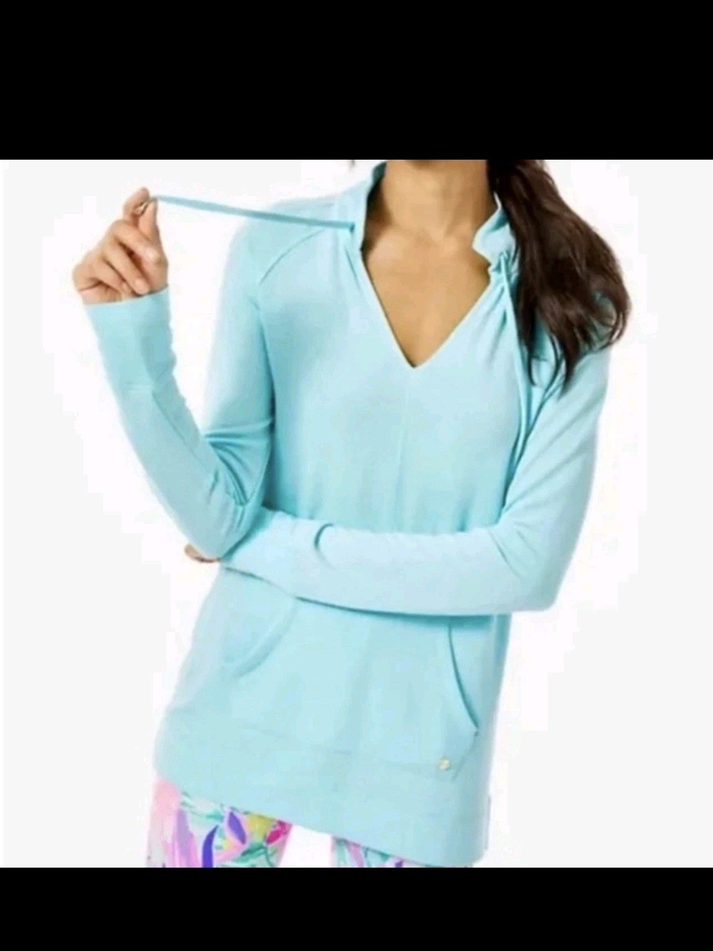 Lilly Pulitzer Light Blue V-Neck Hoodie Sweater